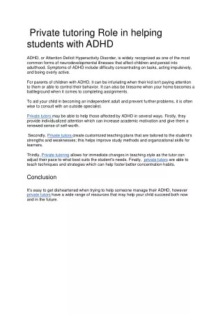 Private tutoring Role in helping Students