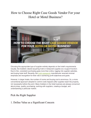 How to Choose Right Case Goods Vendor For your Hotel or Motel Business