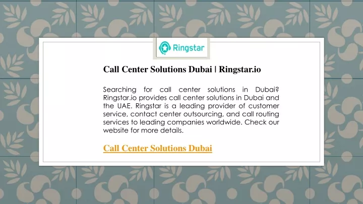 call center solutions dubai ringstar io searching
