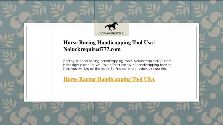 horse racing handicapping tool