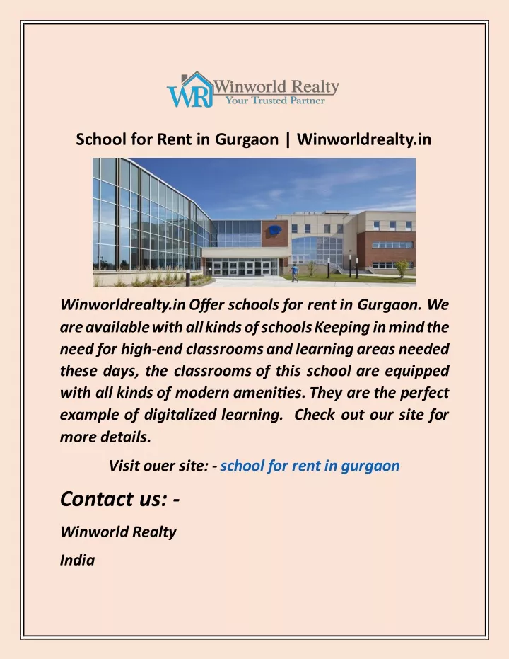 school for rent in gurgaon winworldrealty in