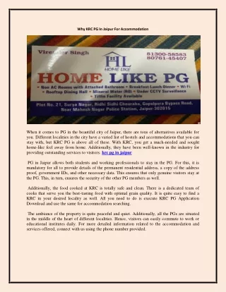 Why KRC PG In Jaipur For Accommodation