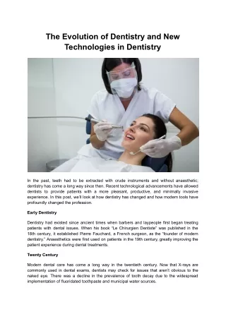 The Evolution of Dentistry and New Technologies in Dentistry