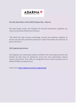 security operations centre soc engineering adarma