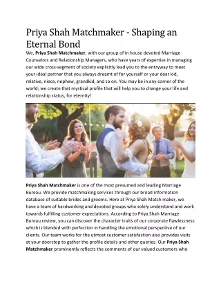 Priya Shah Matchmaker - Shaping an Eternal Bond