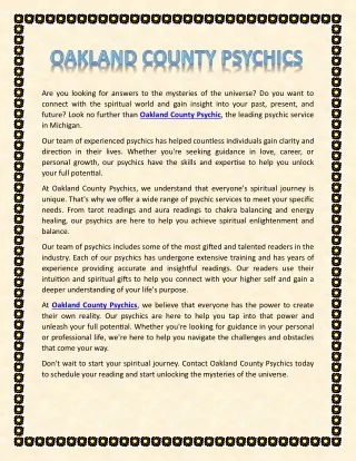Oakland County Psychics