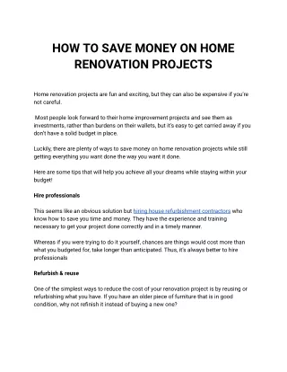 HOW TO SAVE MONEY ON HOME RENOVATION PROJECTS
