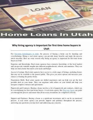Why hiring agency is Important for first time home buyers in Utah