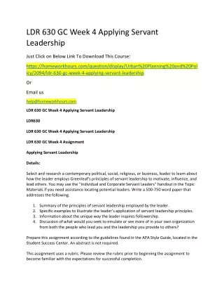 ldr 630 gc week 4 applying servant leadership