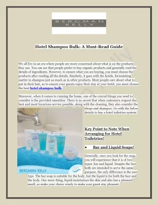 Provide Your Hotel Guest with the Best Hotel Shampoo by Bergman Kelly