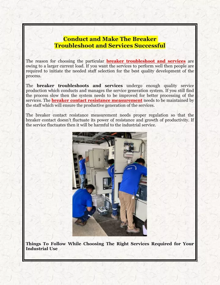 conduct and make the breaker troubleshoot