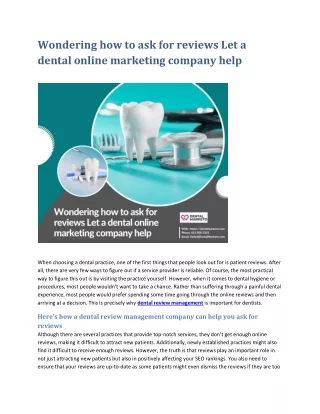 Wondering how to ask for reviews Let a dental online marketing company help