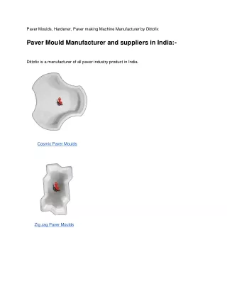 Paver Moulds, Hardener, Paver making Machine Manufacturer by Dittofix