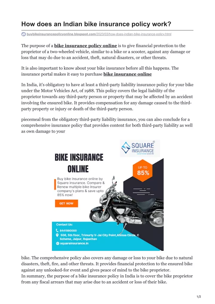 how does an indian bike insurance policy work