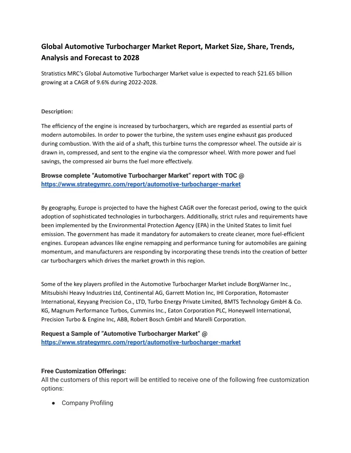 global automotive turbocharger market report