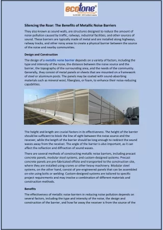 Silencing the Roar: The Benefits of Metallic Noise Barriers