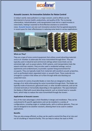 Acoustic Louvers: An Innovative Solution for Noise Control
