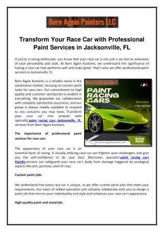 Transform Your Race Car with Professional Paint Services in Jacksonville, FL