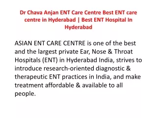 Dr. Chava Anjan | Best ENT Specialist Telangana | top 10 ent doctors in hyderaba