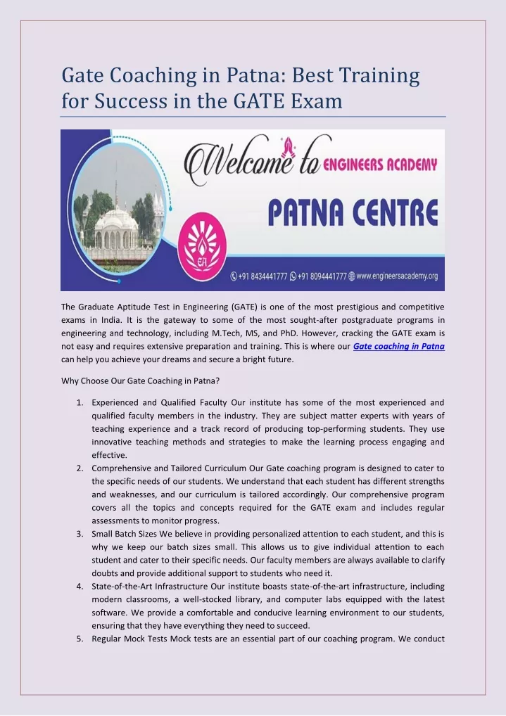 gate coaching in patna best training for success