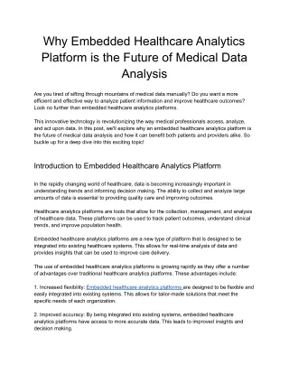 Why Embedded Healthcare Analytics Platform is the Future of Medical Data Analysis
