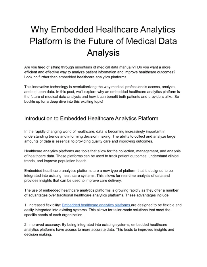why embedded healthcare analytics platform