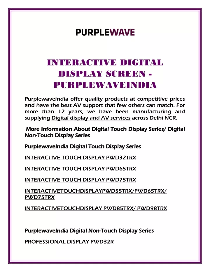 interactive digital display screen purplewaveindia