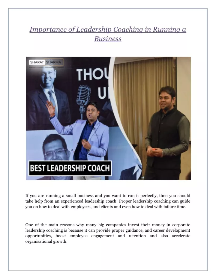 importance of leadership coaching in running