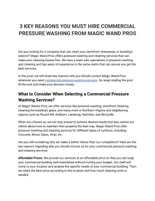 3 KEY REASONS YOU MUST HIRE COMMERCIAL PRESSURE WASHING FROM MAGIC WAND PROS
