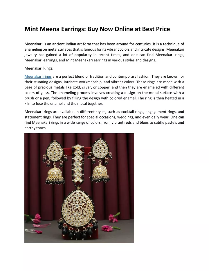 mint meena earrings buy now online at best price