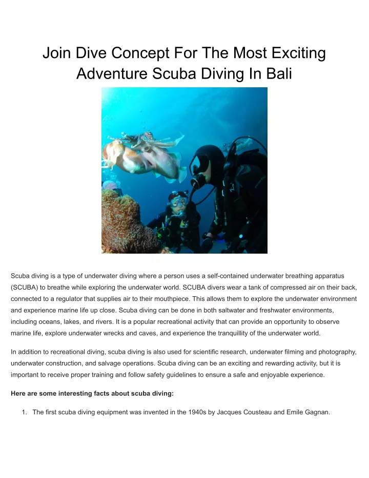 join dive concept for the most exciting adventure