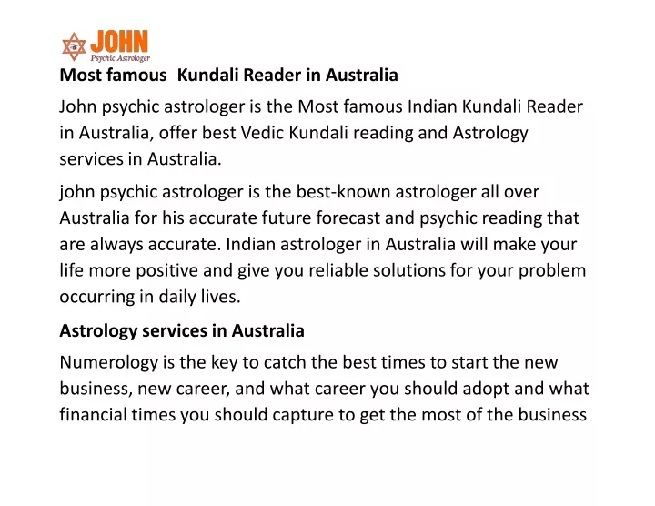 most famous kundali reader in australia john