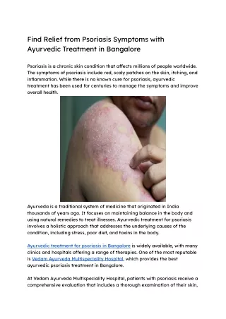 Find Relief from Psoriasis Symptoms with Ayurvedic Treatment in Bangalore