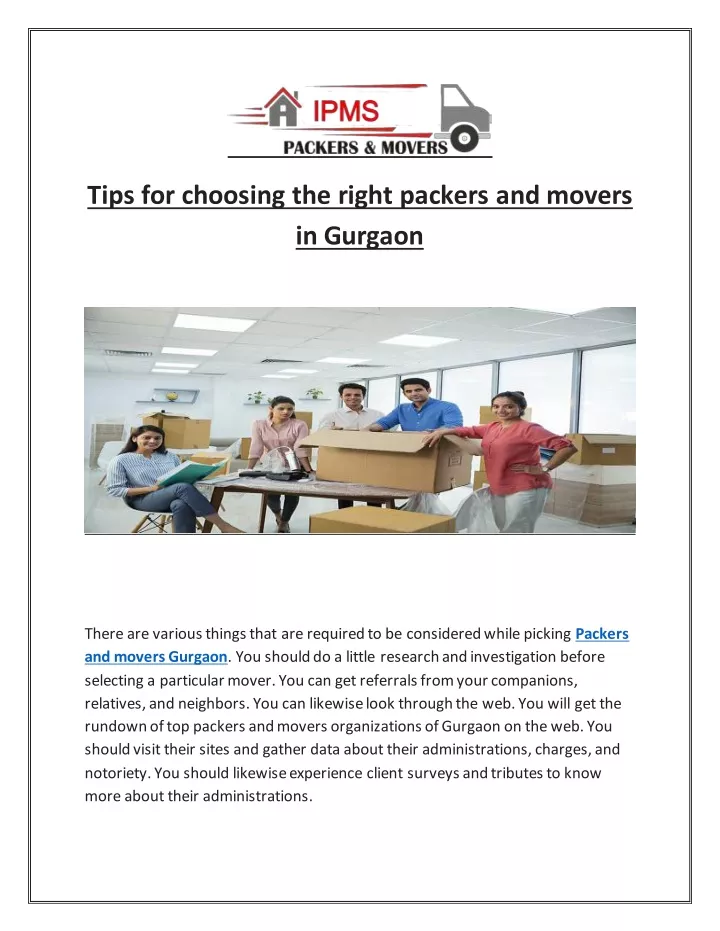 Ppt Tips For Choosing The Right Packers And Movers In Gurgaon Powerpoint Presentation Id 