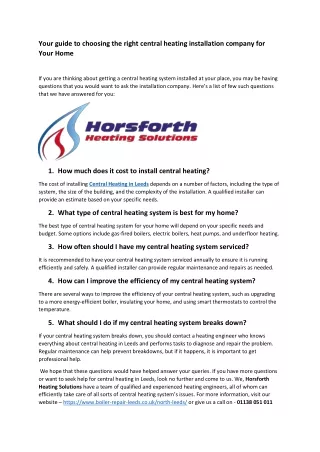 Your guide to choosing the right central heating installation company for Your Home