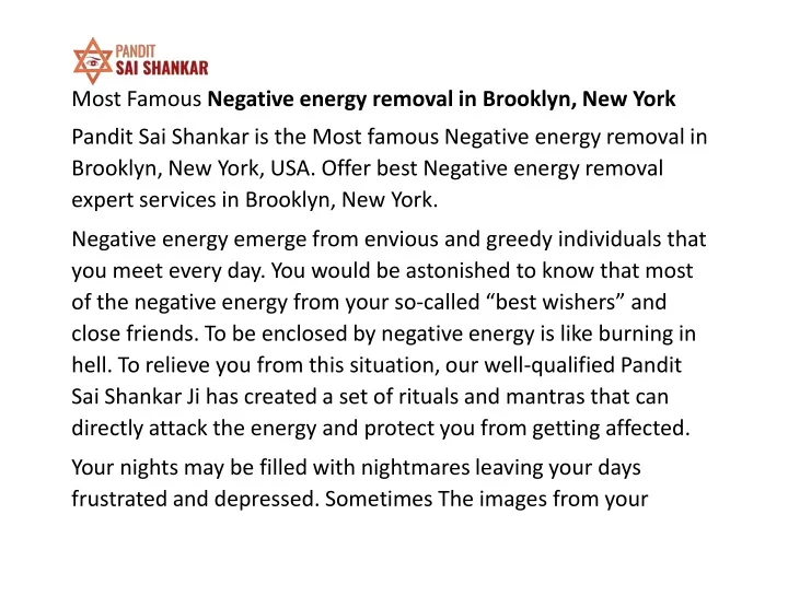 most famous negative energy removal in brooklyn