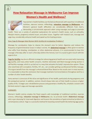 How Relaxation Massage in Melbourne Can Improve Women's Health and Wellness