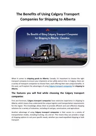 The Benefits of Using Calgary Transport Companies for Shipping to Alberta