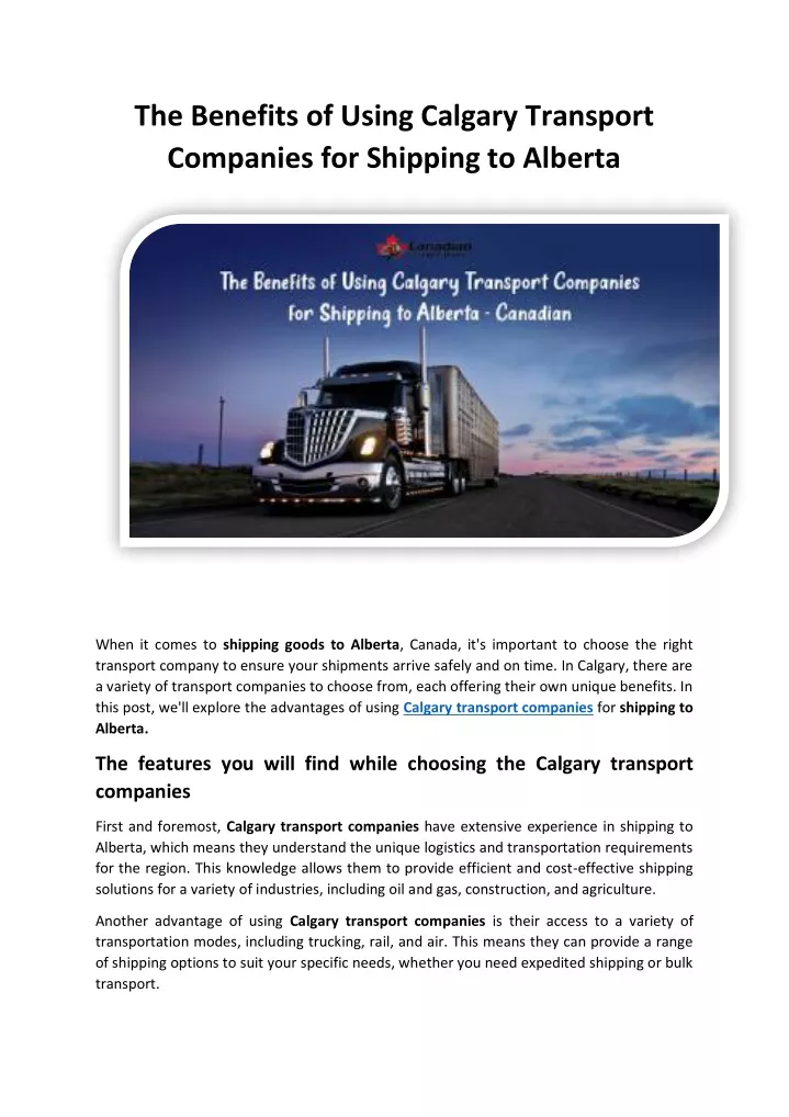 the benefits of using calgary transport companies