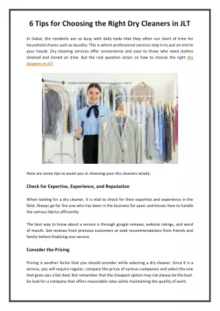 6 Tips for Choosing the Right Dry Cleaners in JLT