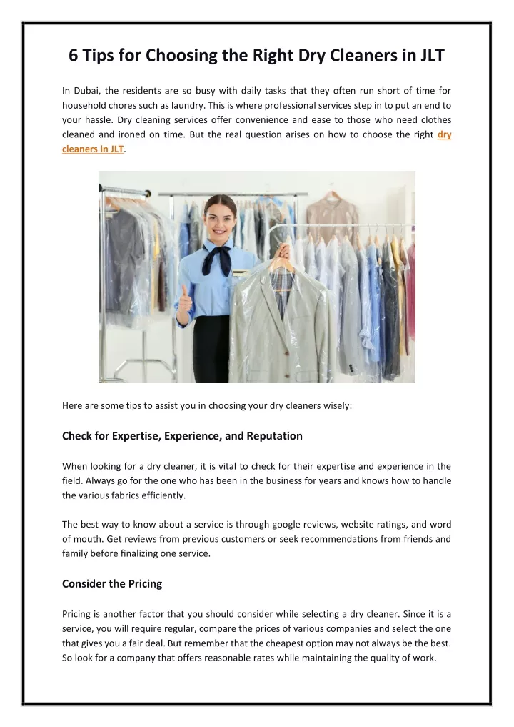 6 tips for choosing the right dry cleaners in jlt