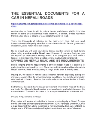 THE ESSENTIAL DOCUMENTS FOR A CAR IN NEPALI ROADS