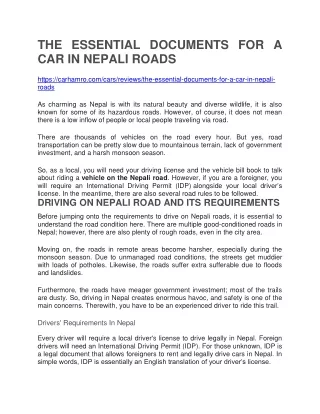 the essential documents for a car in nepali roads