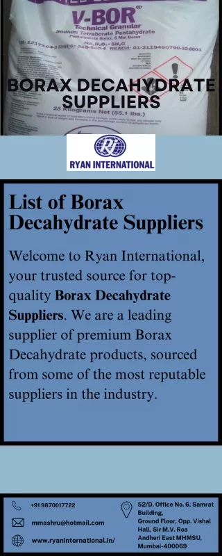 List of Borax Decahydrate Suppliers