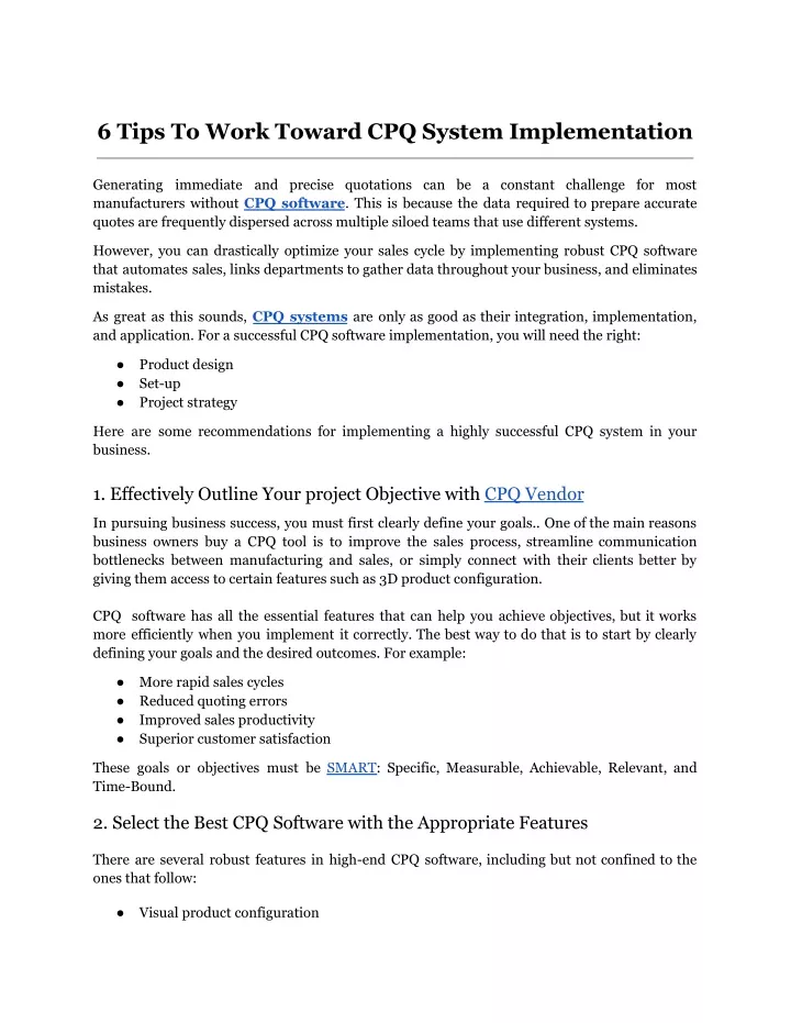 6 tips to work toward cpq system implementation