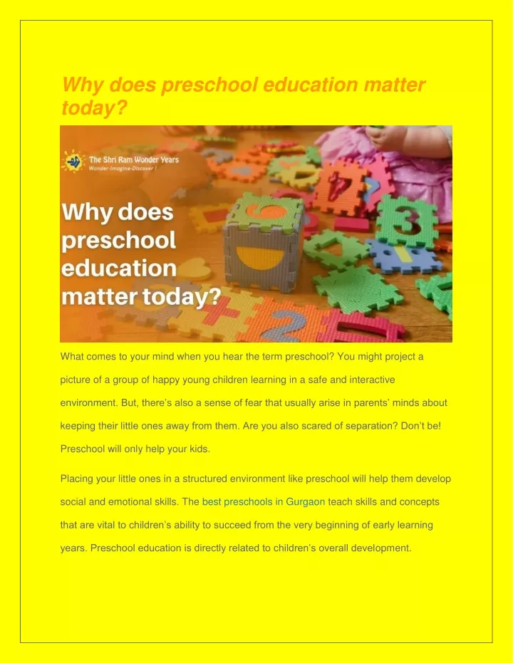 why does preschool education matter today