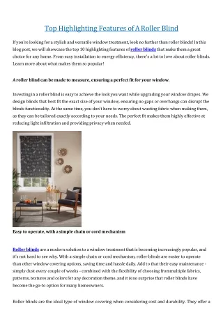 Top Highlighting Features ofARoller Blind