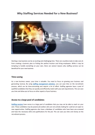 why staffing services needed for a new business