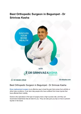 Best Orthopedic Surgeon in Begumpet - Dr Srinivas Kasha