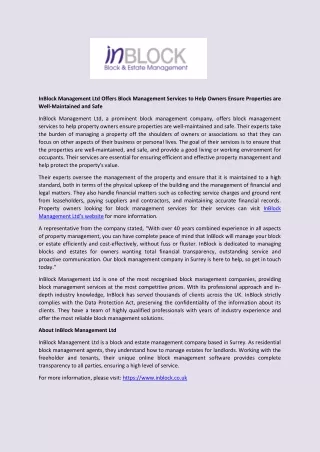 inblock management ltd offers block management